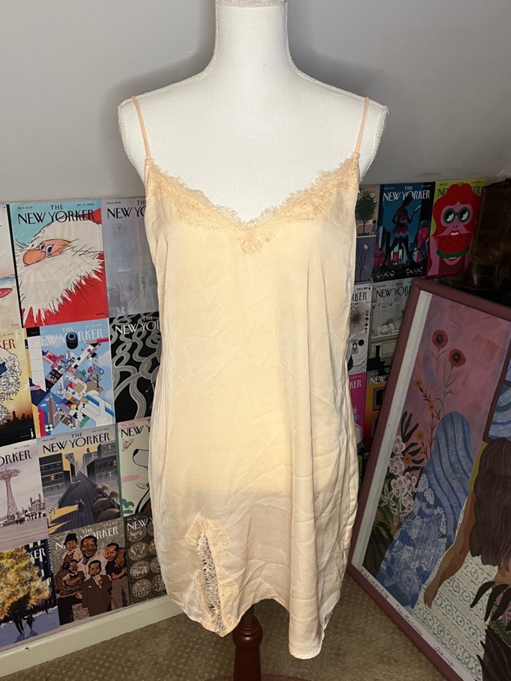 Urban Outfitters Out from Under Cream Lace-Trim Slip Chemise